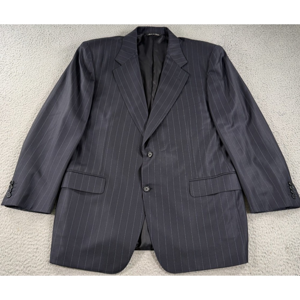 Canali Blazer Mens 44R Navy Blue Striped 100% Wool Two Button Made In Italy